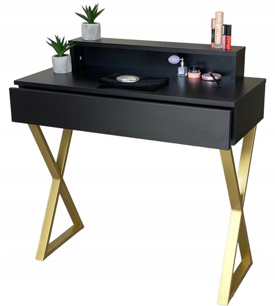Toaletka / konsola "LENA PLUS" czarny mat 90cm, złoty X