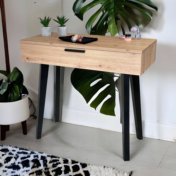 Toaletka / konsola "LENA" dąb artisan 90cm, bukowe czarne nóżki