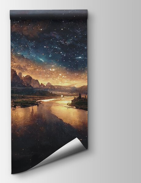 Fototapeta Rzeka z księżycem na niebie, Fototapety 3d, Popularne Fototapety, u79812 - Tapeko.pl