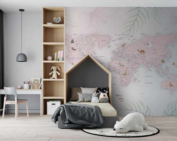 Fototapeta Mapa świata ze zwierzętami, Fototapety Dziecięce, Popularne Fototapety, u79832 - Tapeko.pl