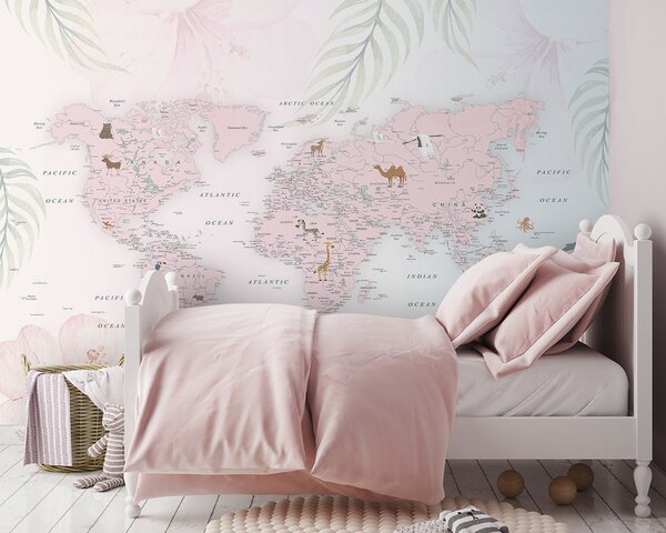 Fototapeta Mapa świata ze zwierzętami, Fototapety Dziecięce, Popularne Fototapety, u79832 - Tapeko.pl