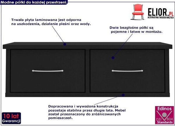 Półka ścienna z szufladami Toss 2X - czarna