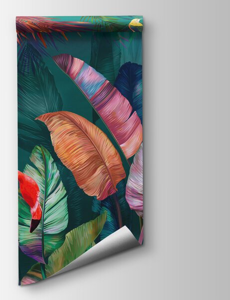 Fototapeta Flamingi i kolorowe liście, Fototapety 3d, Popularne Fototapety, u80403 - Tapeko.pl