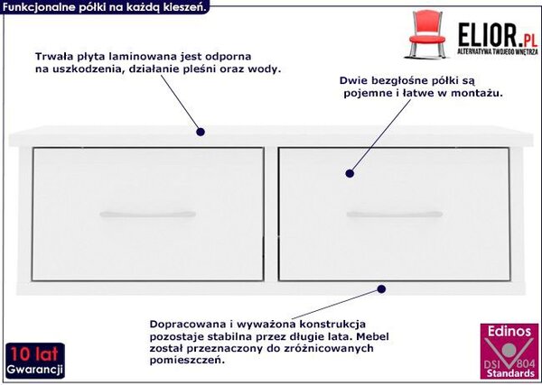 Półka ścienna z szufladami biały połysk - Toss 2X