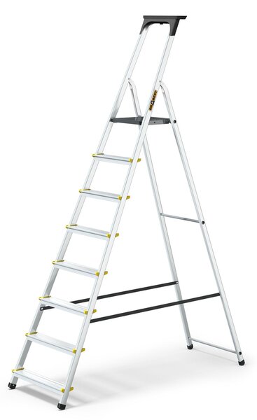 Drabest | Drabina składana - 8 stopni, nośność 150kg - aluminiowa, schodowa, antypoślizgowe nóżki, z półką