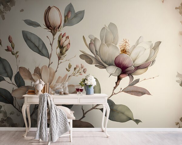 Fototapeta Elegancka magnolia kwitnie w delikatnych odcieniach, Fototapety Kwiaty, Popularne Fototapety, u93020 - Tapeko.pl