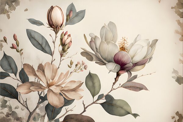 Fototapeta Elegancka magnolia kwitnie w delikatnych odcieniach, Fototapety Kwiaty, Popularne Fototapety, u93020 - Tapeko.pl