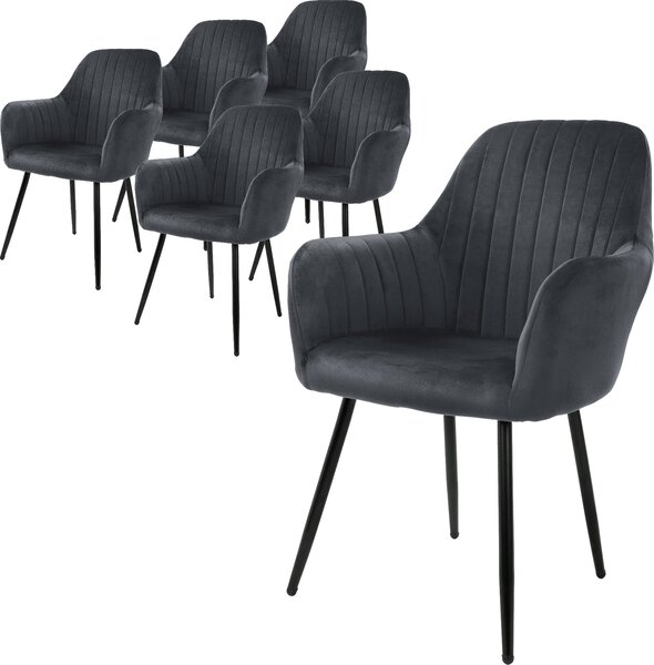 Zestaw 6 krzeseł do jadalni ML-Design z oparciem, szare, wykonane z aksamitu