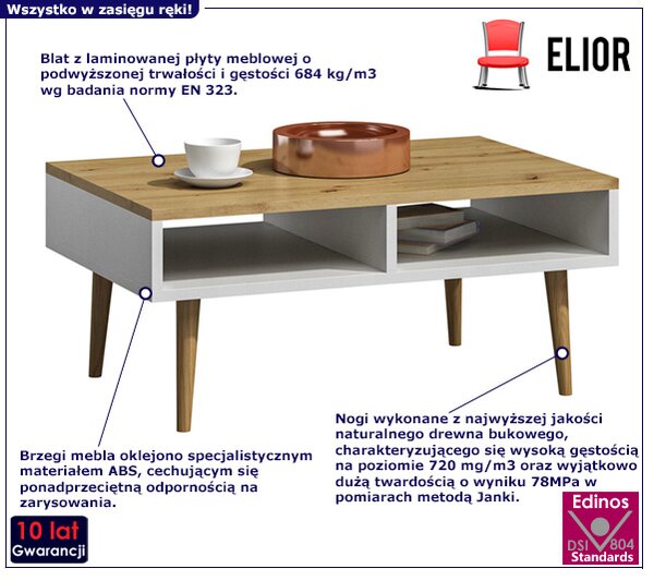 Skandynawska ława do salonu dąb artisan + biały D4-K93