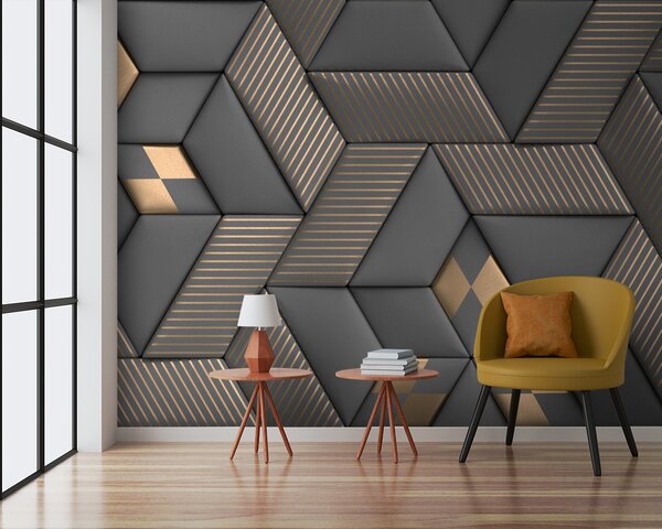 Fototapeta Geometryczna elegancja w odcieniach szarości i mosiądzu, Fototapety 3d, Popularne Fototapety, u93413 - Tapeko.pl