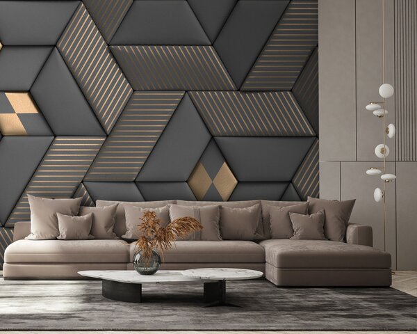 Fototapeta Geometryczna elegancja w odcieniach szarości i mosiądzu, Fototapety 3d, Popularne Fototapety, u93413 - Tapeko.pl
