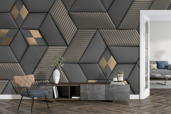 Fototapeta Geometryczna elegancja w odcieniach szarości i mosiądzu, Fototapety 3d, Popularne Fototapety, u93413 - Tapeko.pl