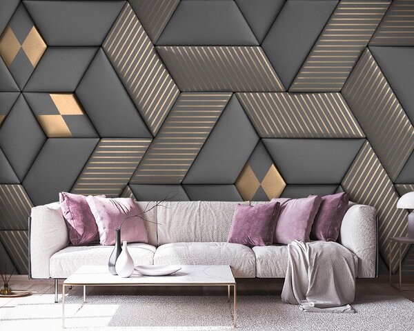 Fototapeta Geometryczna elegancja w odcieniach szarości i mosiądzu, Fototapety 3d, Popularne Fototapety, u93413 - Tapeko.pl