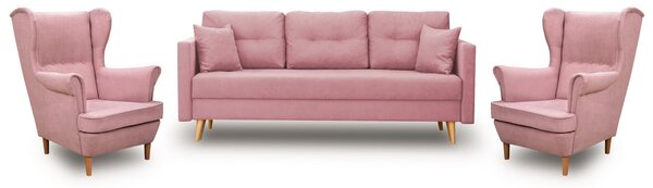Komplet wypoczynkowy skandynawski do salonu sofa i 2 fotele Różowy