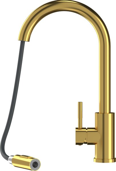 Granitan | Bateria kuchenna Loseto Gold – wysoko 39 cm – wysuwana wylewka – bateria ze stali nierdzewnej – obrót o 360°
