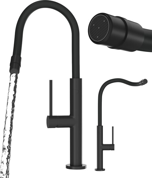 Granitan | Bateria kuchenna Oti – czarna – zasig wylewki 18–24 cm – obrót o 360° – otwór montaowy 35 mm