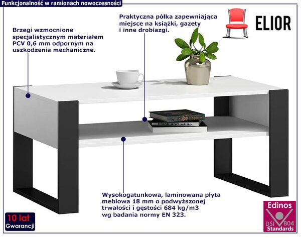 Minimalistyczna ława do salonu Lazira | biało - czarna