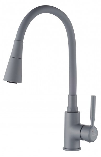 Invena Bateria Zlewozmywakowa Pogo Plus Szara, Jednouchwytowa z Elastyczn Obrotow Wylewk, Mieszacz Ceramiczny 35mm