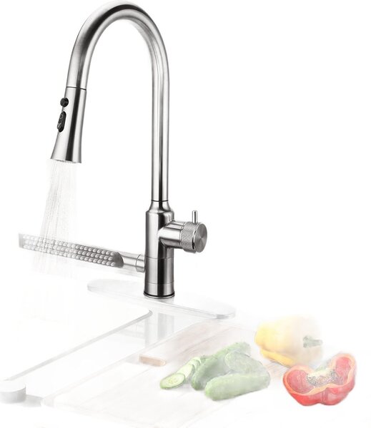 Bateria kuchenna 4w1 z wycigan wylewk 360° stal nierdzewna srebrna