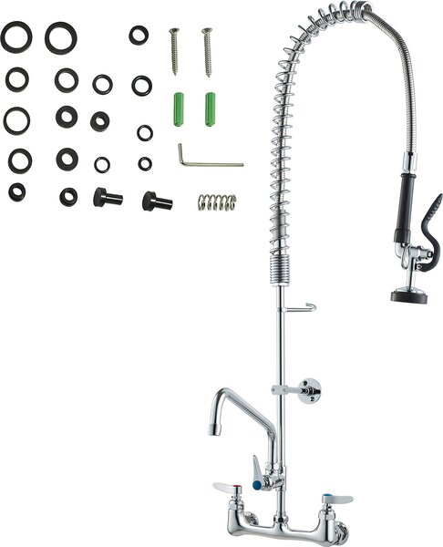 Bateria zlewozmywakowa SucceBuy ze spryskiwaczem, wysoko 91,4 cm, rodek 20,3 cm, obrotowa wylewka 30,5 cm, do montau na cianie, wykonana z mosidzu, wycigana wylewka, do zlewozmywaków 1/2/3 komorowych