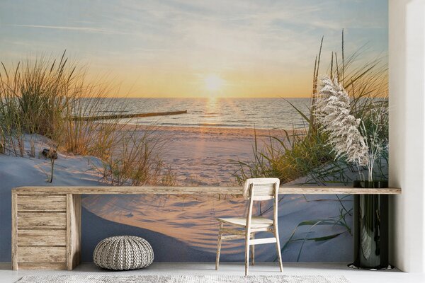 Fototapeta Plaża z trawą i zbiornikiem wodnym, Fototapety Morze i Plaża, Popularne Fototapety, u93577 - Tapeko.pl