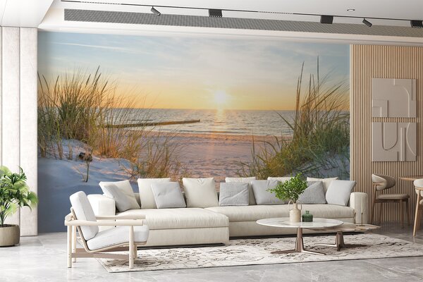 Fototapeta Plaża z trawą i zbiornikiem wodnym, Fototapety Morze i Plaża, Popularne Fototapety, u93577 - Tapeko.pl