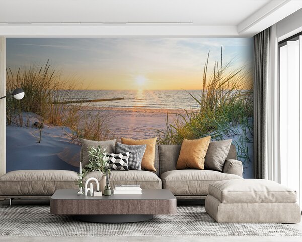 Fototapeta Plaża z trawą i zbiornikiem wodnym, Fototapety Morze i Plaża, Popularne Fototapety, u93577 - Tapeko.pl