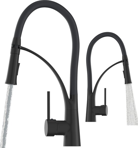 Granitan | Bateria kuchenna Nexo – czarna – wysoko 43 cm – elastyczna wylewka – dwa strumienie wody