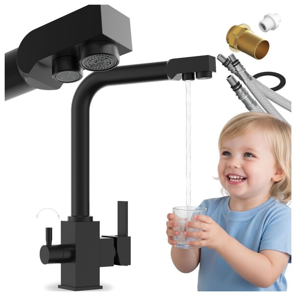 Granitan | Bateria kuchenna Node – czarna – cakowita wysoko 310 mm – obrót o 360° – bateria z filtrem wody