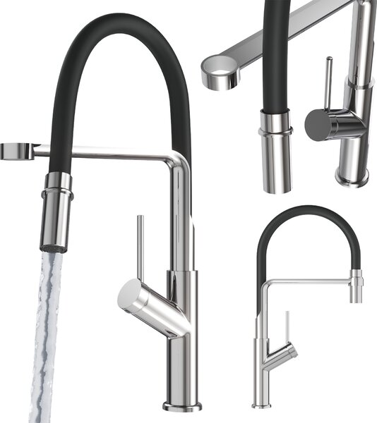 Granitan | Bateria kuchenna Vasto – srebrna – wysoko 460 mm – elastyczny wylew – obrót o 360°