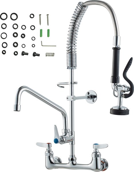 SucceBuy bateria zlewozmywakowa ze spryskiwaczem, wysoko 63,5 cm, rodek 20,3 cm, obrotowa wylewka 30,5 cm, do montau na cianie, wykonana z mosidzu, wycigana wylewka, do zlewozmywaków 1/2/3 komorowych