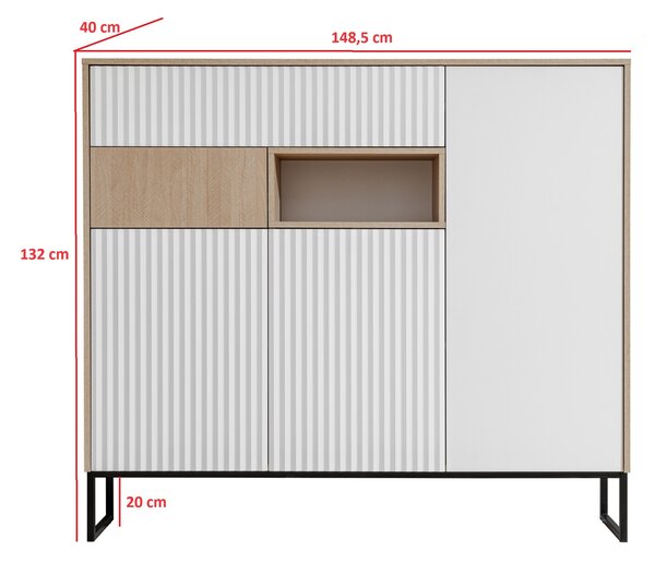 Komoda Bliwon 149 cm z szufladami - jodełka scandi / biały mat