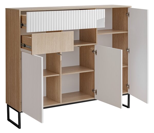 Komoda Bliwon 149 cm z szufladami - jodełka scandi / biały mat