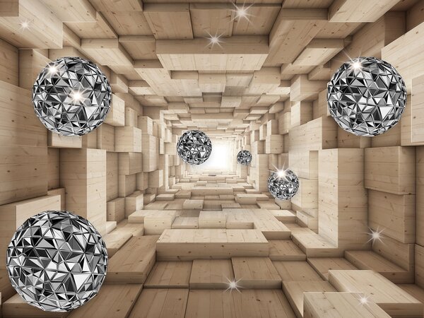 Fototapeta Pokój z drewnianymi i srebrnymi kulami, Fototapety 3d, Popularne Fototapety, u93711 - Tapeko.pl