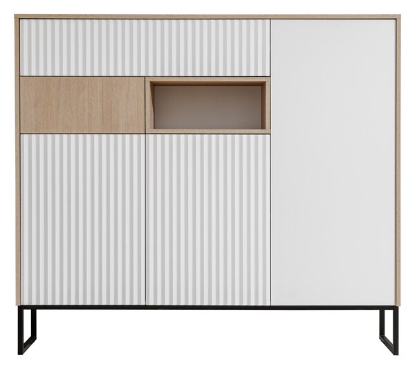 Komoda Bliwon 149 cm z szufladami - jodełka scandi / biały mat