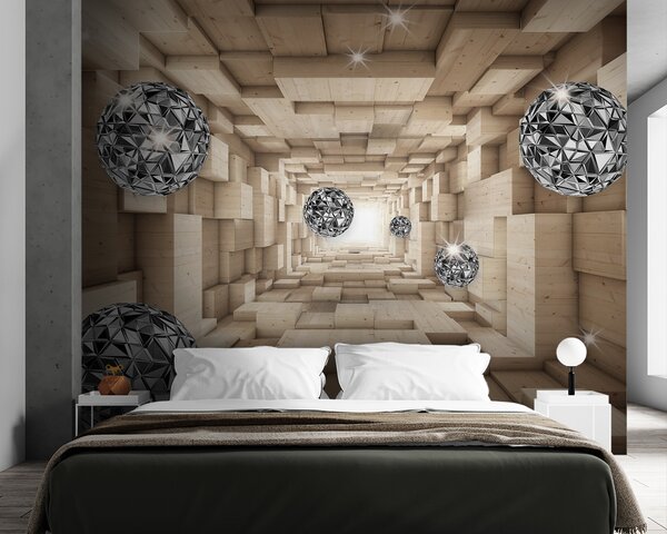 Fototapeta Pokój z drewnianymi i srebrnymi kulami, Fototapety 3d, Popularne Fototapety, u93711 - Tapeko.pl