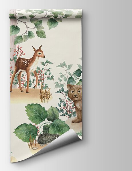 Fototapeta Tapeta ze zwierzętami w lesie, Fototapety Dziecięce, Popularne Fototapety, u93756 - Tapeko.pl