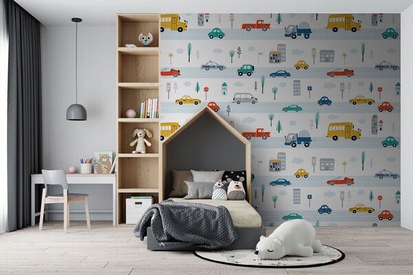 Fototapeta Wzór samochodów osobowych i ciężarowych, Fototapety Dziecięce, Popularne Fototapety, u93819 - Tapeko.pl