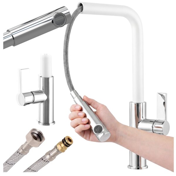 Granitan | LINEA – bateria kuchenna – wysuwana wylewka – biaa – gowica ceramiczna