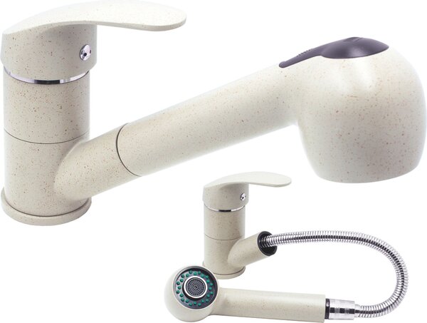 Granitan | HAND – bateria kuchenna – wysuwana wylewka – 2 rodzaje strumienia – beowa – mosina – gowica ceramiczna