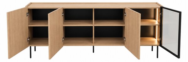 Komoda Dunari 220 cm czterodrzwiowa z szufladami - dąb sławonia - Wyprzedaż ekspozycji