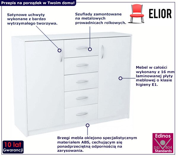 Biała komoda z półkami i szufladami - Zako 3X