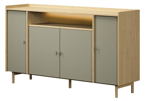 Komoda czterodrzwiowa z wnęką Sumira 170 cm - eukaliptus / dąb baltic dune / stelaż metalowy - Wyprzedaż ekspozycji