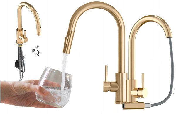 Granitan | Bateria kuchenna Loseto – zota – wysoko 39 cm – obrót o 360° – wycigana wylewka