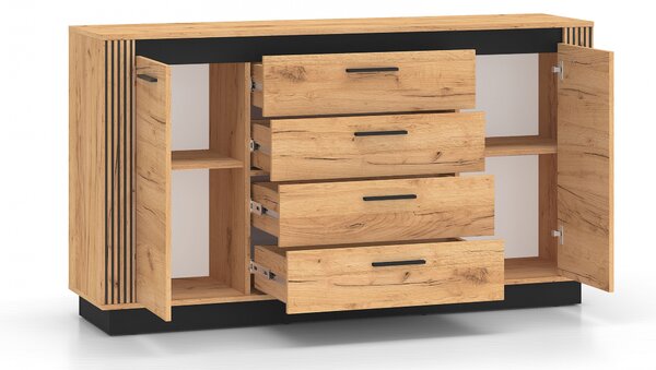 Komoda z szufladami Clawi 06 - 160 cm - dąb craft złoty / czarny