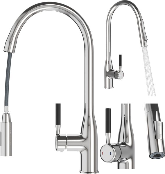 Granitan | FOSSA – bateria kuchenna – wycigana wylewka – chrom – mosidz – gowica ceramiczna