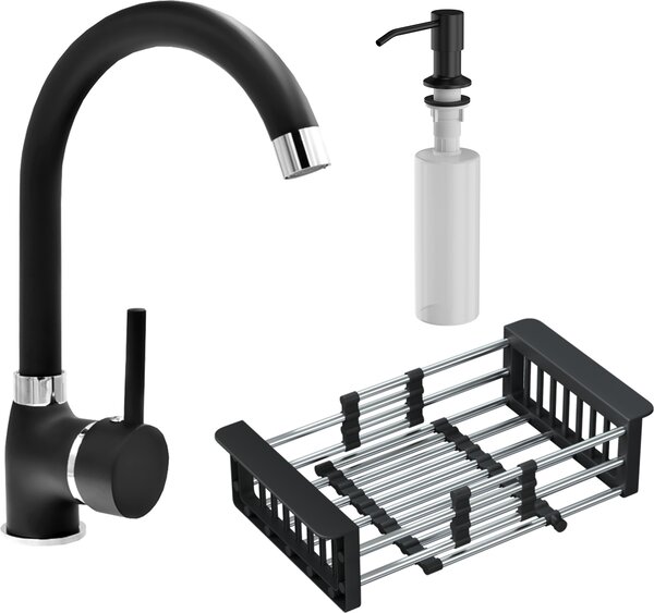 Granitan | OCIEKARKA – bateria kuchenna – obrót o 360° – czarna – gowica ceramiczna