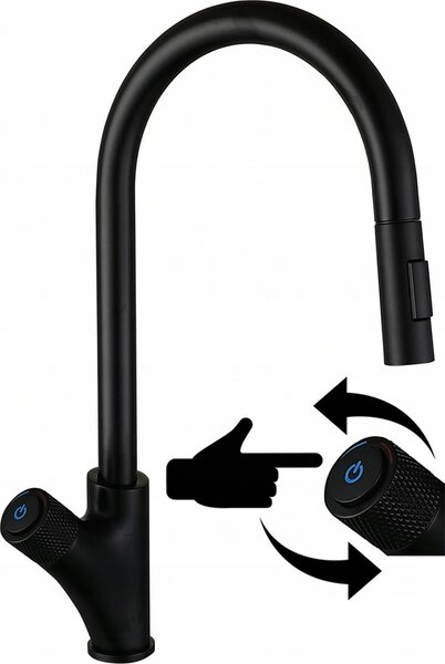 Granitan | Bateria kuchenna – system Press Pull-out – czarna – obrót o 360° – wysuwany wylew – mosidz