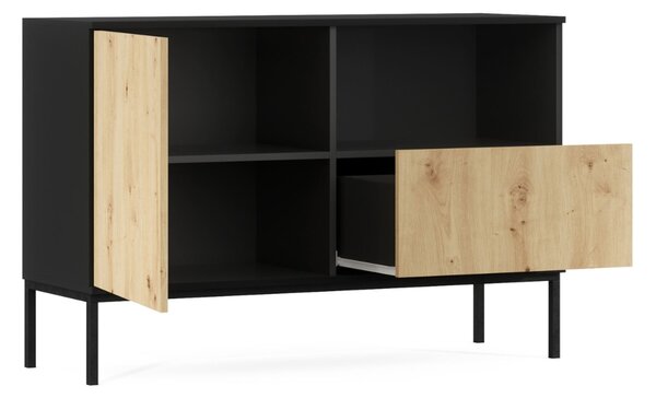 Komoda LANZZI 120x40 cm, czarna/dąb
