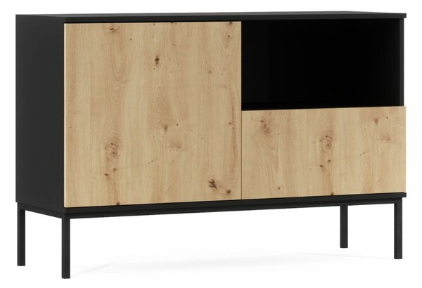 Komoda LANZZI 120x40 cm, czarna/dąb